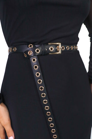 Alarm Belts - Black Gold Eyelet Belt