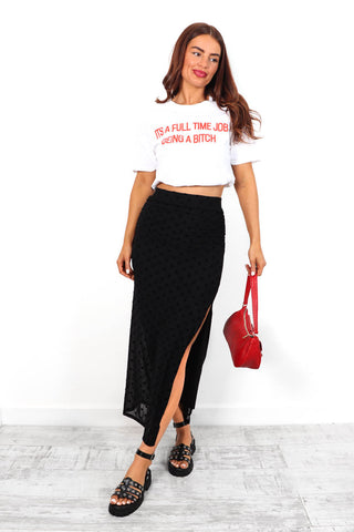 Full Time B - White Red Graphic Slogan T-Shirt