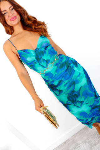 Dont Mesh Out - Green Abstract Mesh Midi Dress