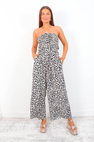 Shirred Madness - Black Leopard Shirred Jumpsuit