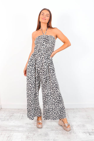Shirred Madness - Black Leopard Shirred Jumpsuit