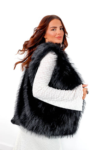 I'm Fur Real - Black Faux Fur Gilet