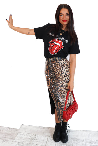 Leopard You Like Sparkle - Beige Leopard Sequin Midi Skirt