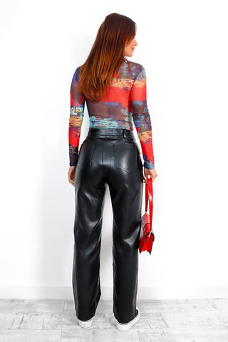 PU Soon - Black Wide Leg Leather Trousers