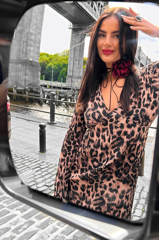Pretty In Pleats - Brown Leopard Pleated Midi Dress
