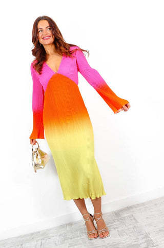 Pretty in Pleats - Multi Ombre Pleated Midi Dress