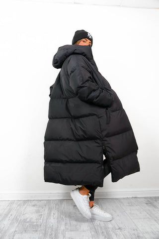 Rock the Coat - Black Long Hooded Puffer Coat