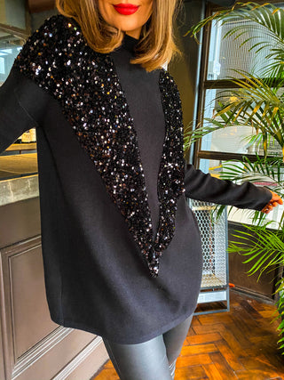 Shimmer And Shine - Black Sequin Knitted Jumper