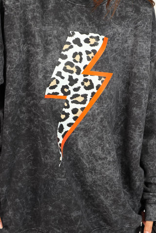 Strike A Pose - Acid Wash Neon Orange Lightning Bolt Sweatshirt