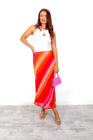 Stripe A Balance - Pink Tie Dye Stripe Midi Skirt