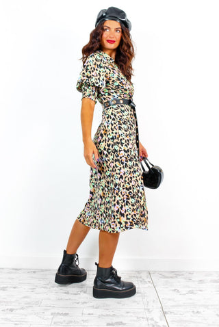 Young Love - Beige Multi Leopard Midi Dress