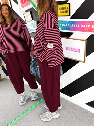 Comfy & Casual - Burgundy Barrel Leg Joggers