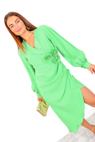 A Class Of Your Own - Green Corsage Detail Midi Dress
