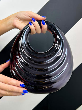 A Touch Of Elegance - Black Ripple Design Box Clutch Bag