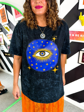 All Seeing Eye - Acid Wash Graphic Eye Print T-shirt