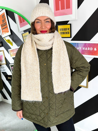 All Wrapped up - Cream & Gold Chunky Scarf & Beanie Set