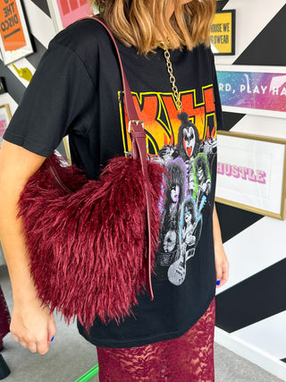 All Fur You - Burgundy Faux Fur Shoulder Bag