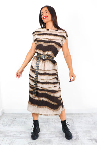 Appear In Print - Beige Tie Dye Printed Midi Dress