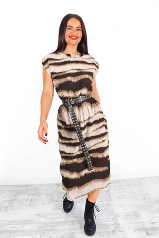 Appear In Print - Beige Tie Dye Printed Midi Dress