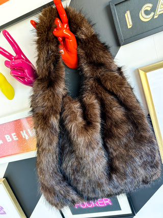 Are You Fur Real - Brown Faux Fur Shoulder Bag