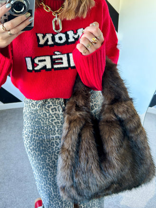 Are You Fur Real - Brown Faux Fur Shoulder Bag