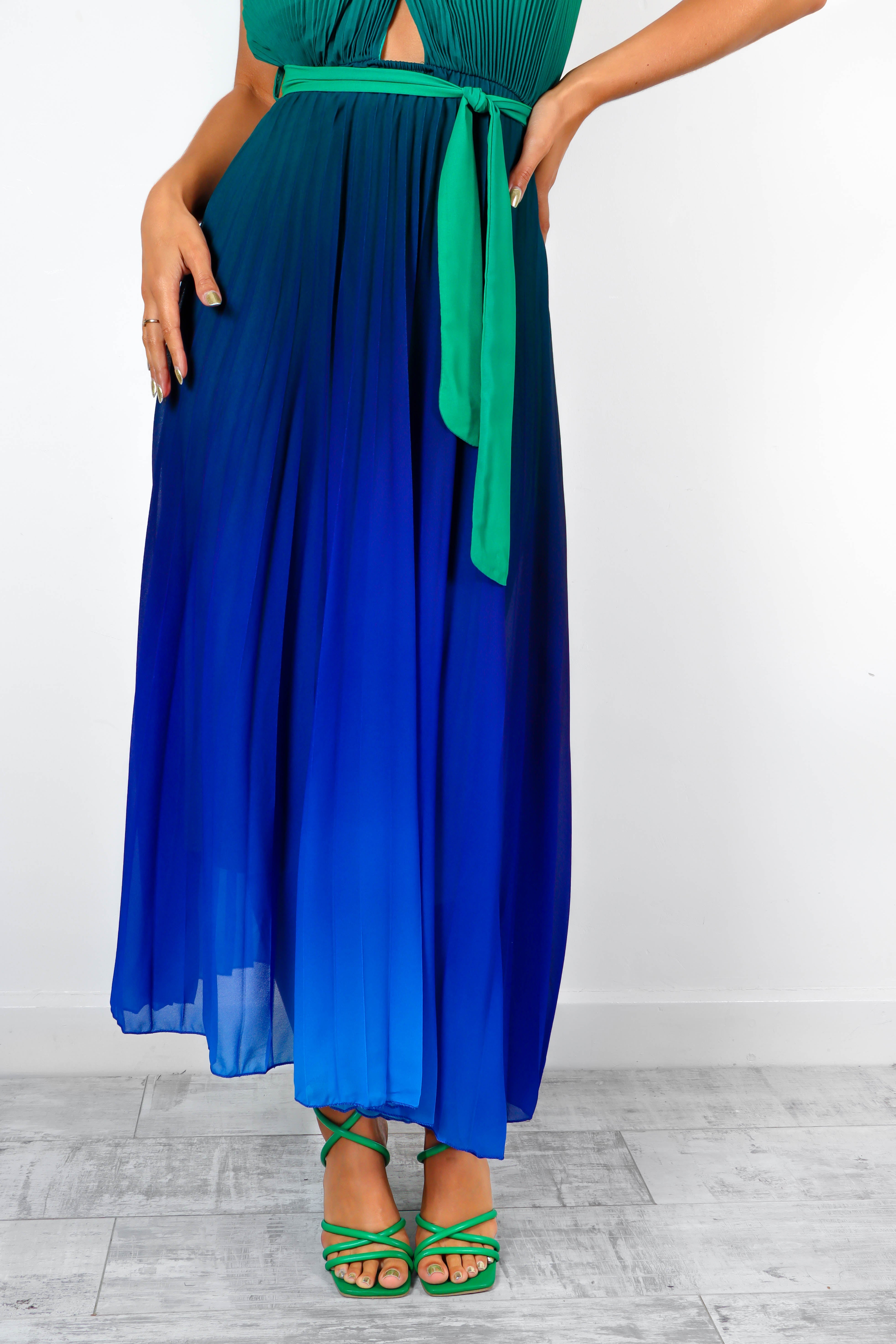 Artemis - Green Blue Ombre Pleated Maxi Dress Artemis - Green Blue Ombre Pleated Maxi Dress