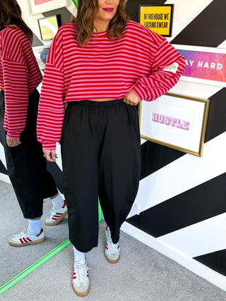 Behind The Seams - Black Parachute Barrel Leg Trousers