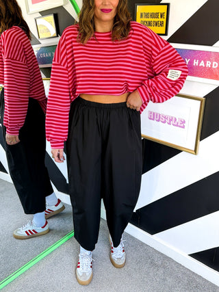 Behind The Seams - Black Parachute Barrel Leg Trousers