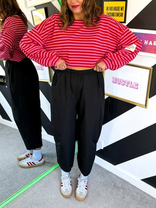 Behind The Seams - Black Parachute Barrel Leg Trousers