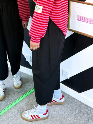 Behind The Seams - Black Parachute Barrel Leg Trousers