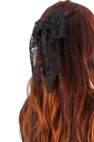 Bow Away - Black Paisley Lace Hair Clip
