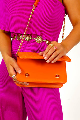 Bring It On - Orange Gold Chain Quilted Shoulder Bag