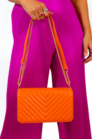 Bring It On - Orange Gold Chain Quilted Shoulder Bag