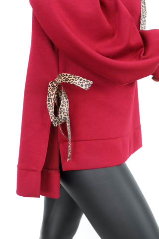 Can't Tie Her Down - Wine Leopard Tie Oversized Hoodie