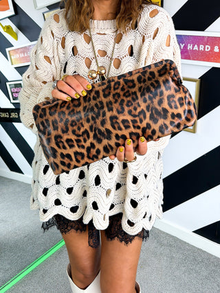 Carry Me Away - Oversized Leopard Print Frame Clutch Bag