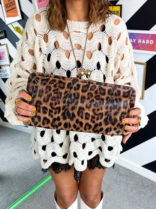 Carry Me Away - Oversized Leopard Print Frame Clutch Bag
