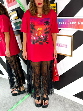 Cherry Much In Love - Red Cherry Sunset Oversized T-shirt