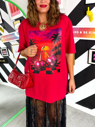 Cherry Much In Love - Red Cherry Sunset Oversized T-shirt