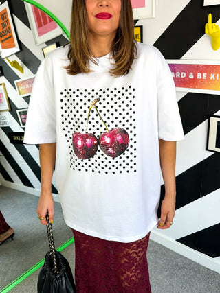 Cherry On Top - Polka Dot Cherry Disco Oversized T-shirt