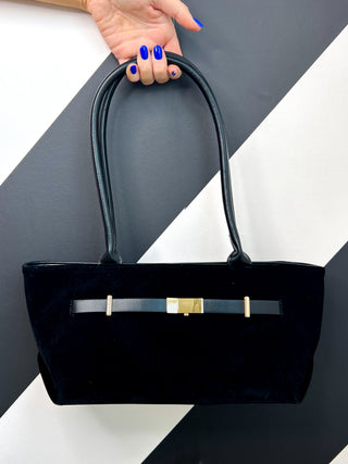 Chic & Simple - Black Faux Suede Shoulder Bag