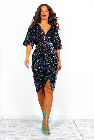 Cocktail O'Clock - Multi Sequin Velvet Midi Dress