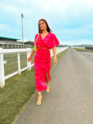 Colour Me Floral - Abstract Pattern Fuchsia Red Midi Dress