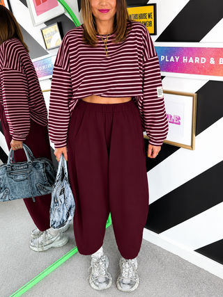 Comfy & Casual - Burgundy Barrel Leg Joggers