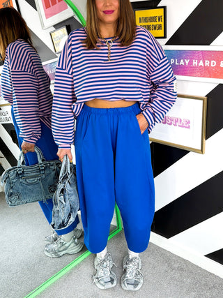 Comfy & Casual - Cobalt Blue Barrel Leg Joggers