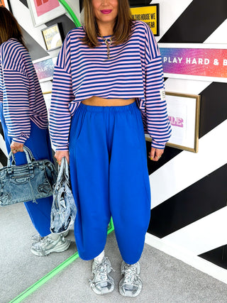 Comfy & Casual - Cobalt Blue Barrel Leg Joggers