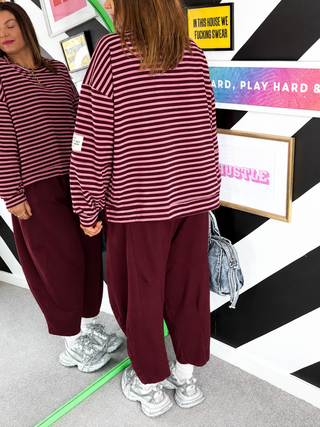 Comfy & Casual - Burgundy Barrel Leg Joggers
