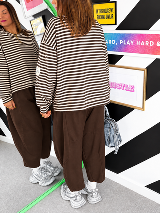 Comfy & Casual - Mocha Barrel Leg Joggers