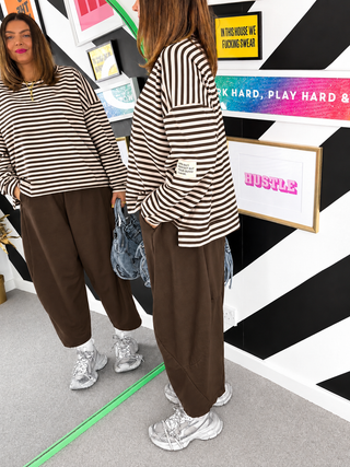 Comfy & Casual - Mocha Barrel Leg Joggers