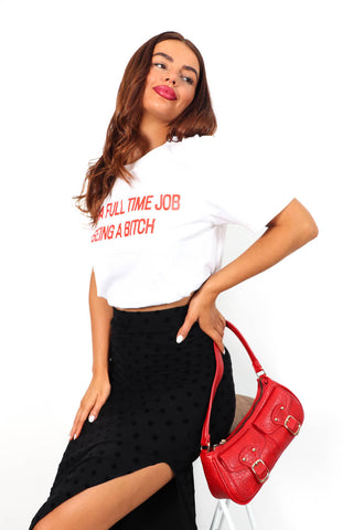 The Sheer Audacity - Black Polka Dot Mesh Midi Skirt