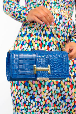 Crossed The Line - Royal Blue Croc Print Crossbody Bag